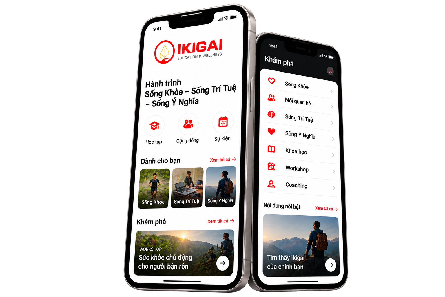 Hai màn hình minh họa ứng dụng IKIGAI